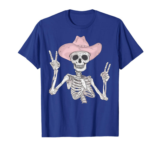 Skeleton Peace Sign Cowboy Hat Western Mexican Halloween T-Shirt