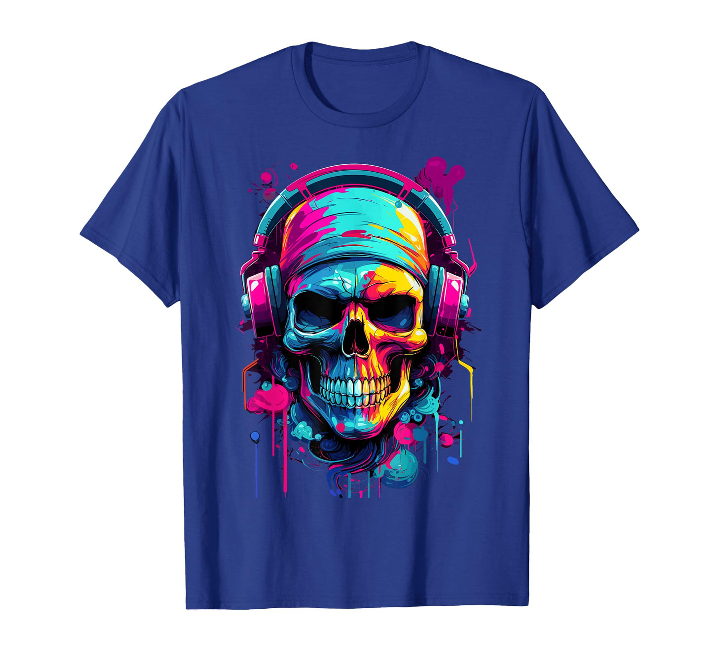 Colorful Skull With Headphones - Music Themed Horror T-Shirt