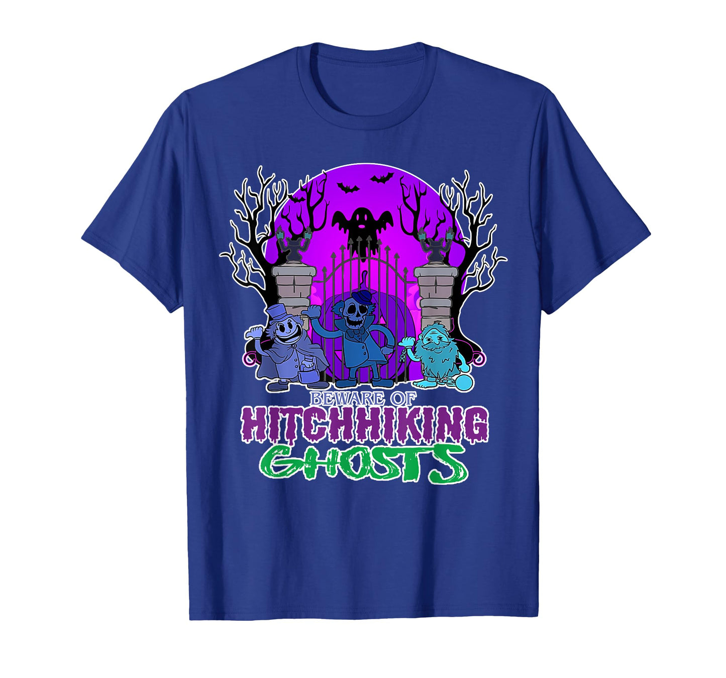 Beware Of Hitchhiking Ghosts Halloween Bat Funny T-Shirt