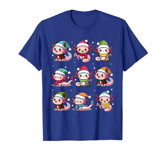 Cute Axolotl Santa Hat Xmas Lights Japanese Christmas Anime T-Shirt