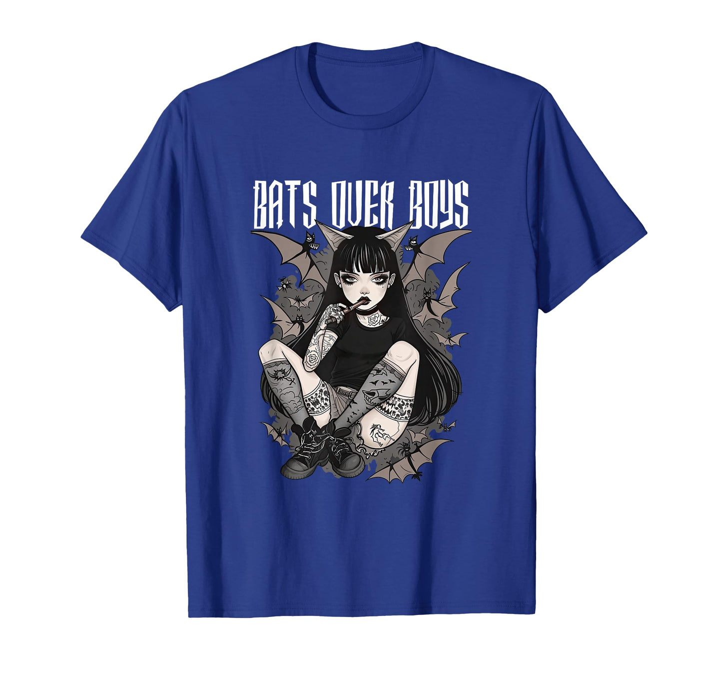 Bats Over Boys Quote Dark Aesthetic Spooky Gothic Anime Girl T-Shirt
