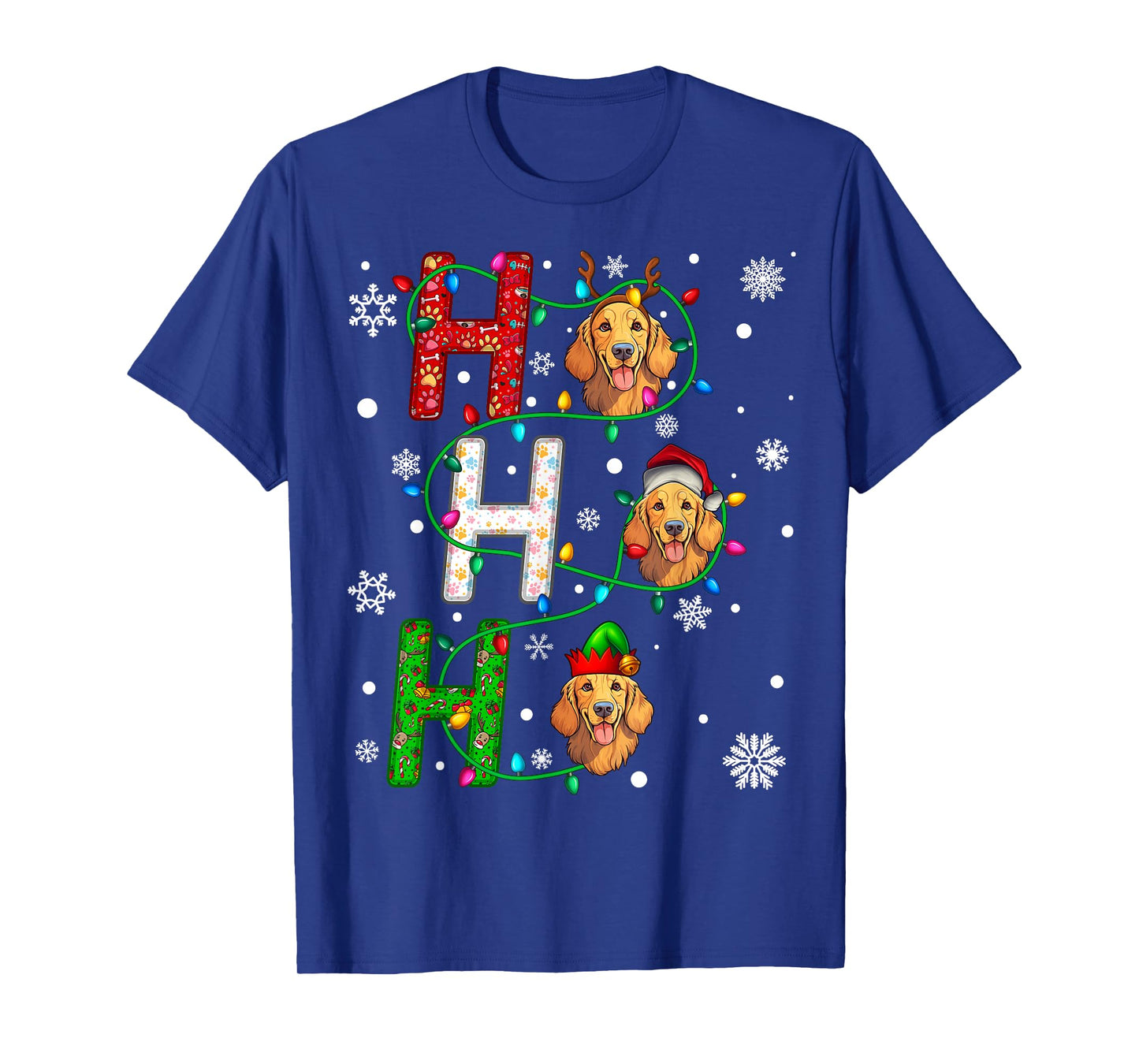 Santa Hat Ho Ho Family Christmas Golden Retriever Dog Xmas T-Shirt