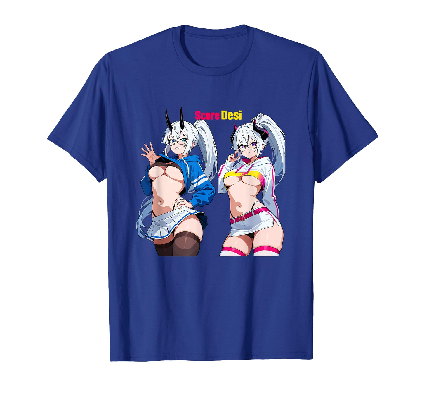 Waifu Sexy Anime Girl Horns Glasses Skirt Japanese Manga T-Shirt