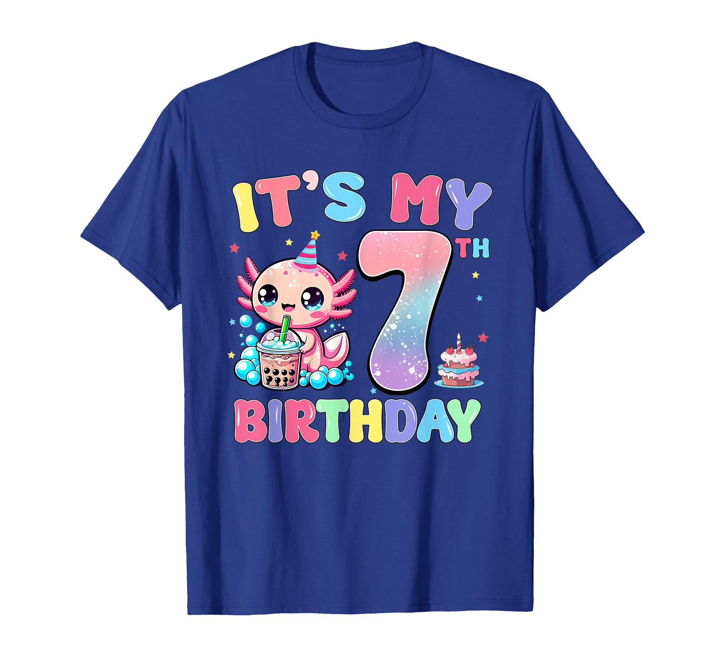 It's My 7th Birthday Axolotl Bubble Boba Tea Anime 7 Years T-Shirt