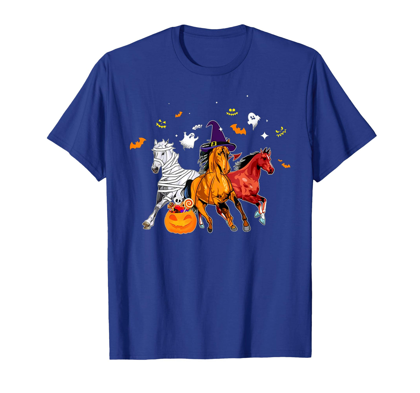 Cute Horse In Halloween Costume Horse Zombie Witch Pumpkin T-Shirt