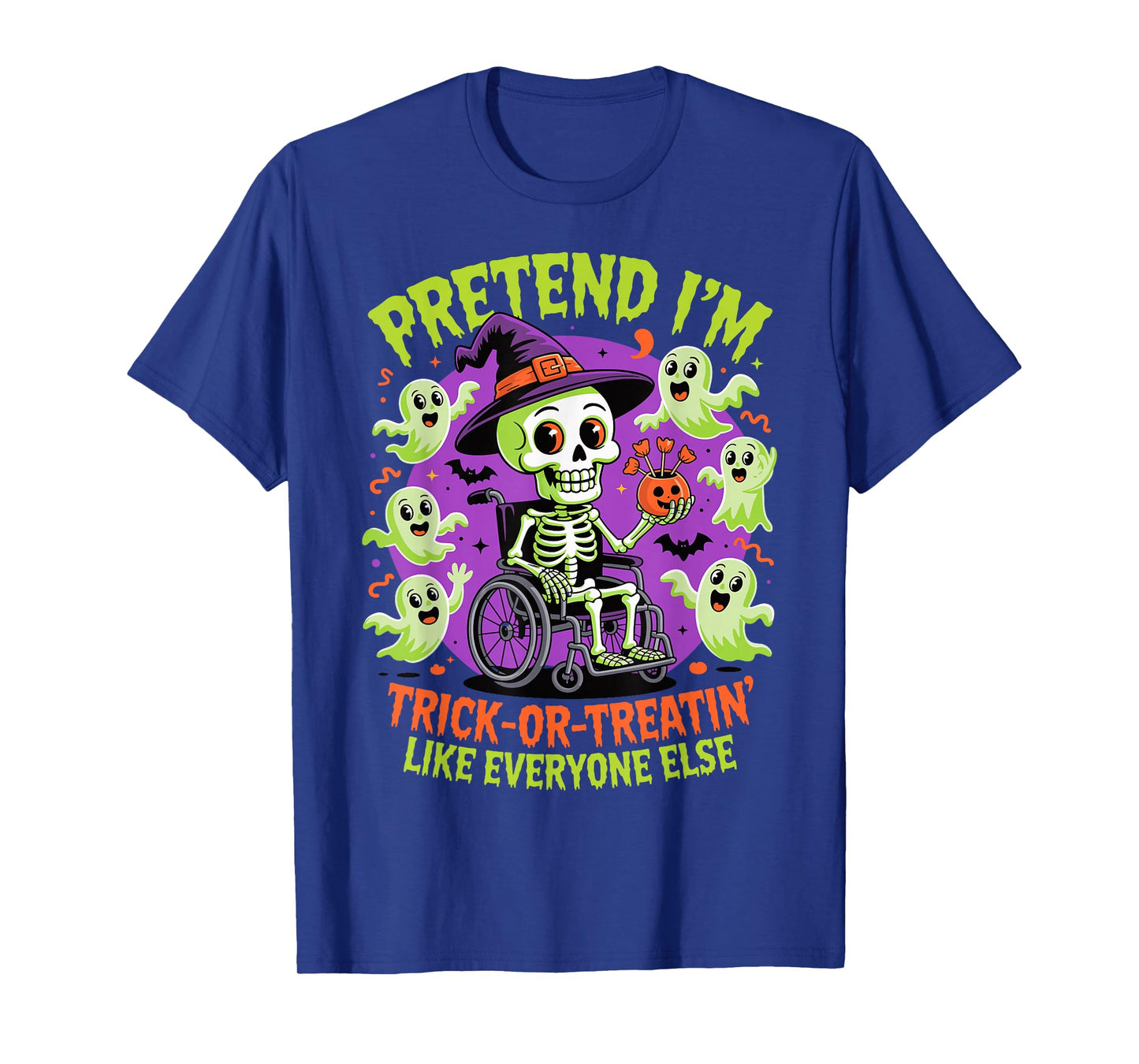 Halloween Wheelchair Costume Handicap Joke Vintage Skeleton T-Shirt