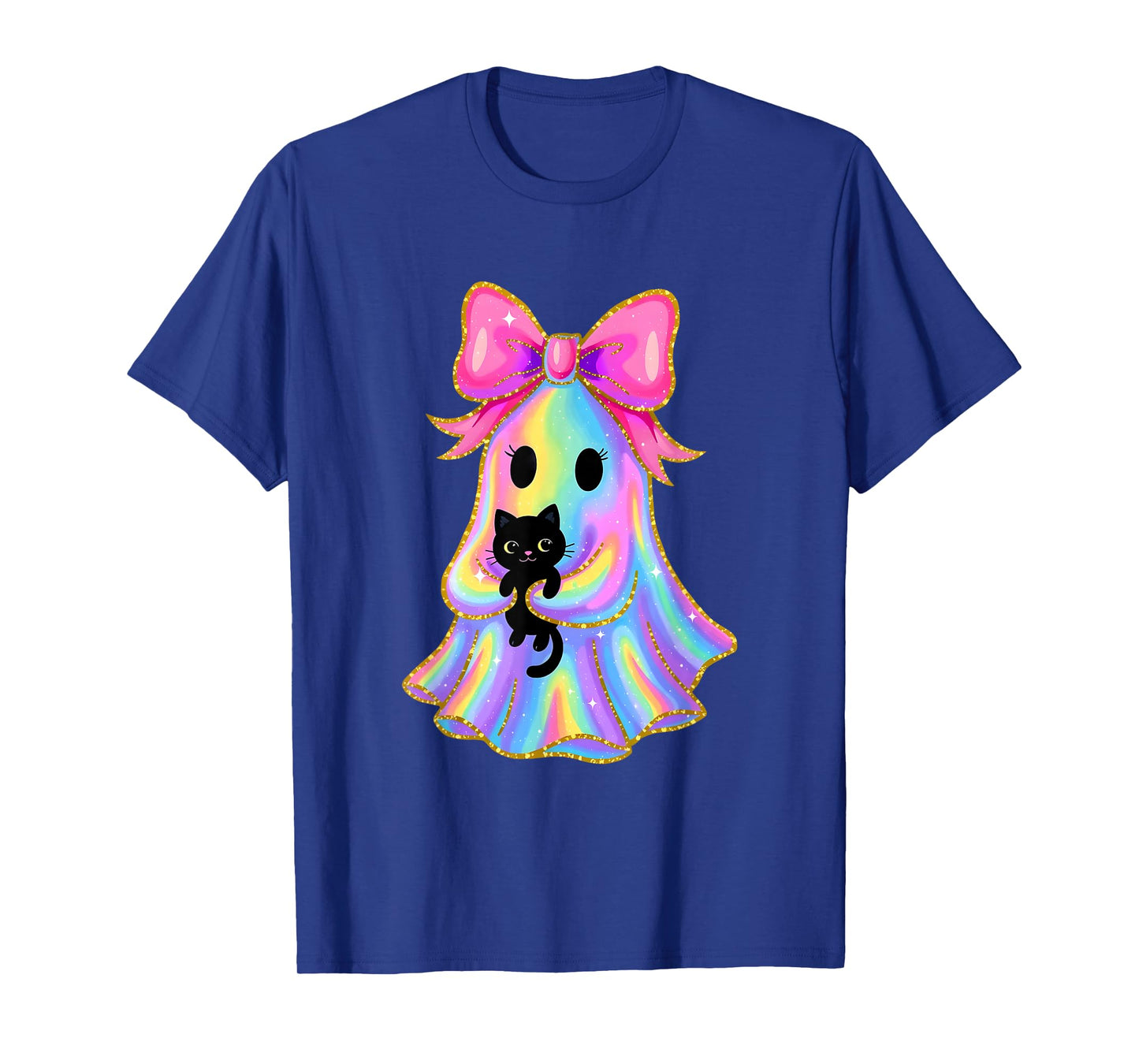 Funny Coquette Bow Halloween Ghost Holding Black Cat T-Shirt