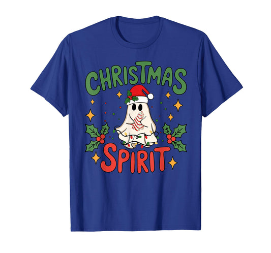 Cute Ghost Lights Tree Cake Funny Christmas Spirit Xmas T-Shirt