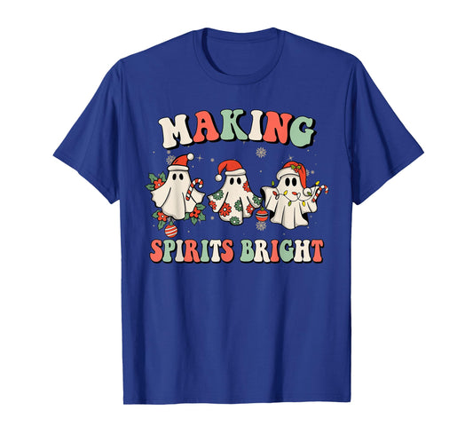 Retro Groovy Christmas Ghost Making Spirits Bright Pajamas T-Shirt
