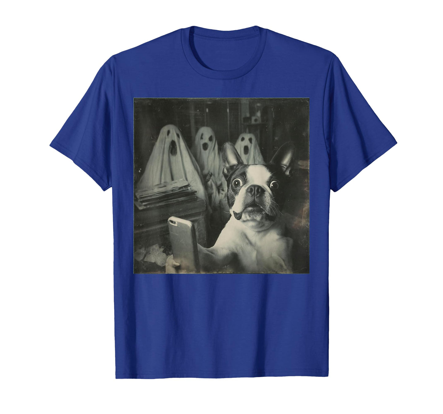 Funny Boston Terrier Selfie with Ghosts, Halloween Dog Lover T-Shirt