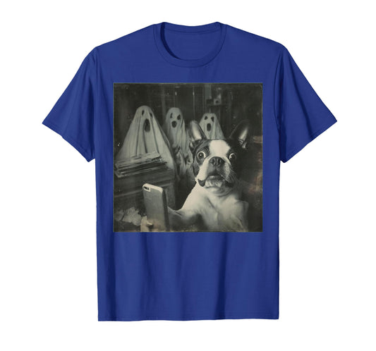 Funny Boston Terrier Selfie with Ghosts, Halloween Dog Lover T-Shirt