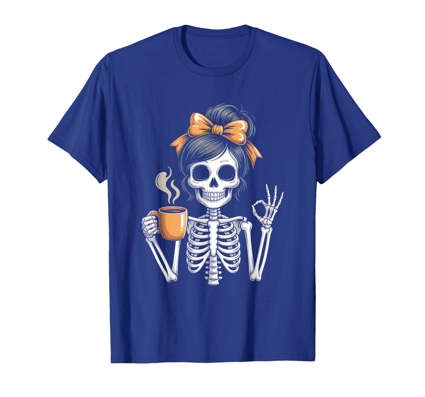 Halloween Skeleton Messy Bun Coffee Funny Costume Mom Women T-Shirt