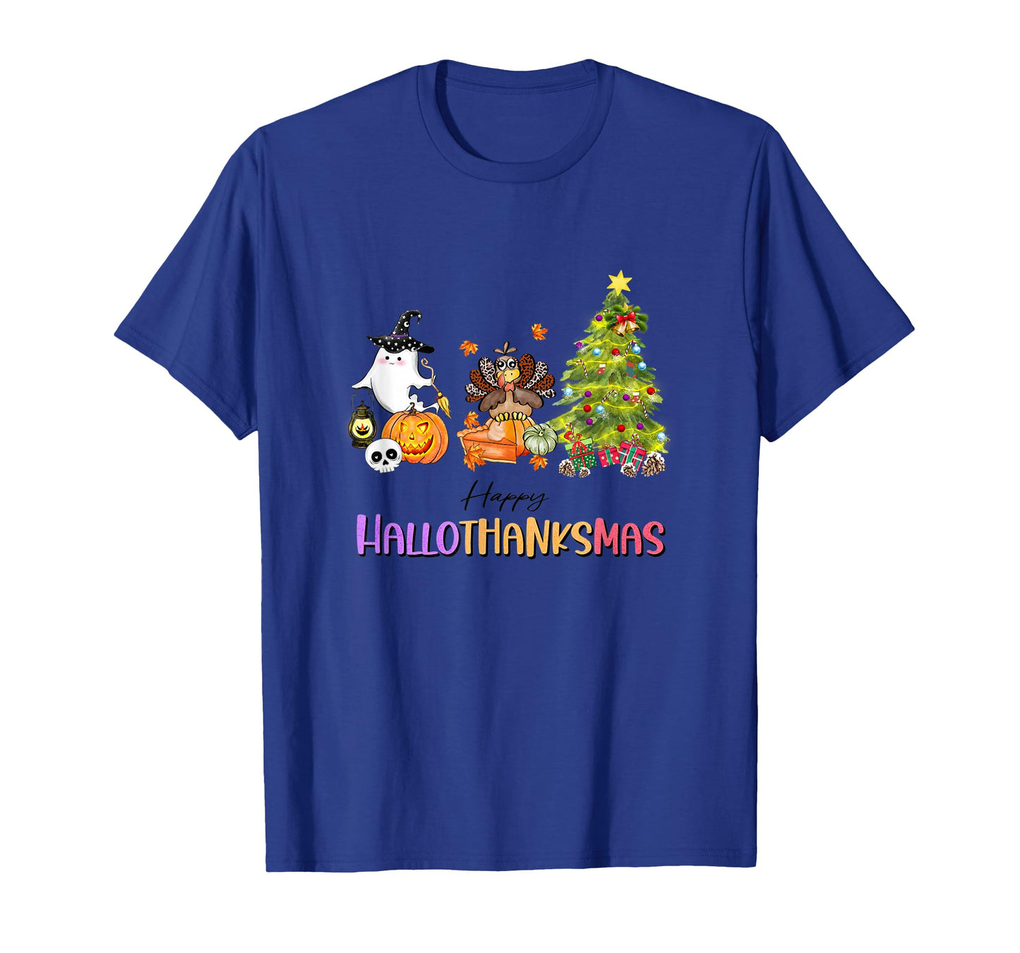 Happy Hallothanksmas Ghost Turkey Christmas Tree T-Shirt