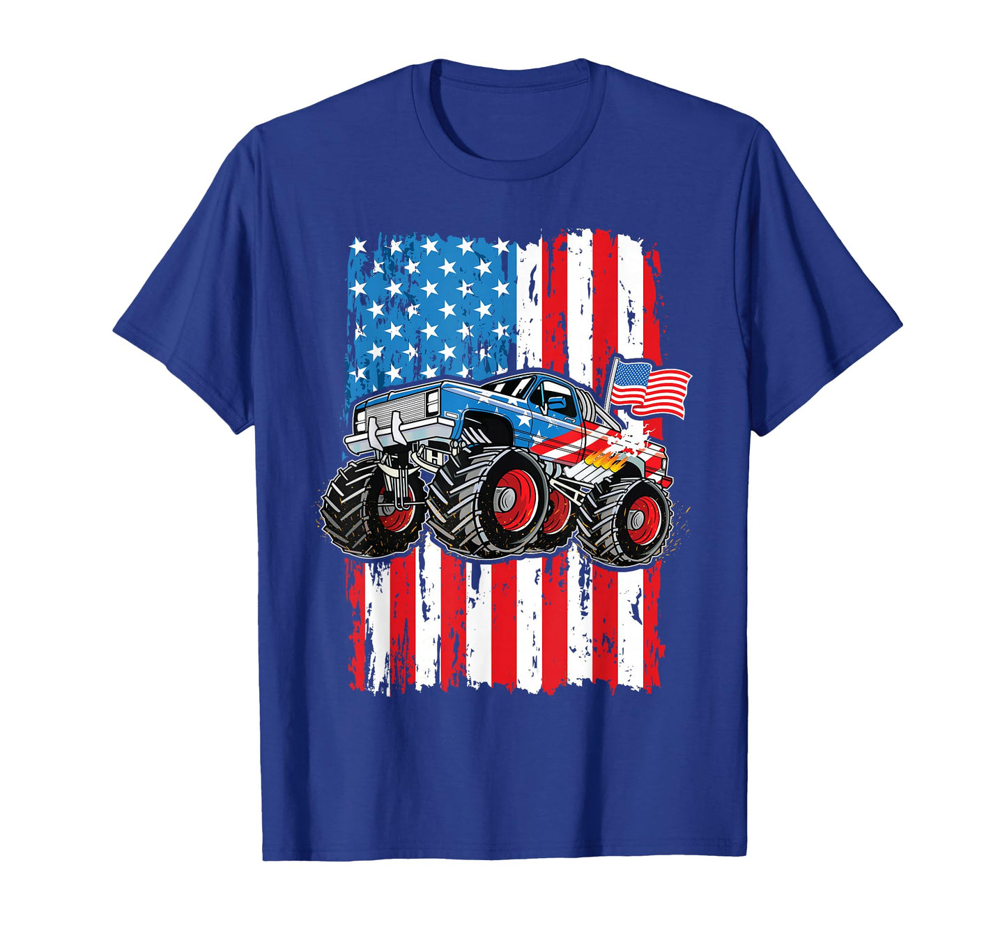 Monster Truck USA Flag Patriotic Boys Men 4th of July T-Shirt