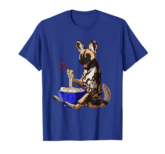 Japanese Noodles Kawaii Ramen Bowl Funny African Wild Dog T-Shirt
