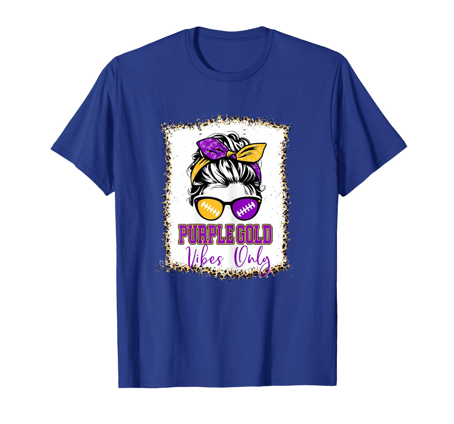 Purple Gold Vibes Only Football Shirt Women Leopard Football T-Shirt