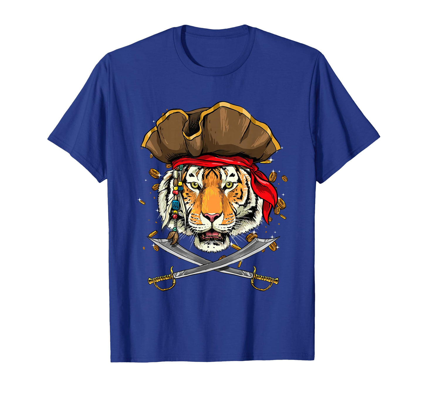 Pirate Tiger Face Jolly Roger Flag Nautical Wild Tiger Lover T-Shirt