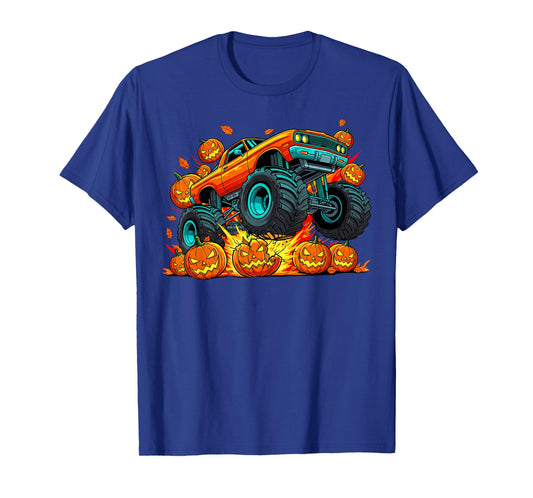 Monster Truck Halloween Jack O Lantern Pumpkin Boys Men T-Shirt