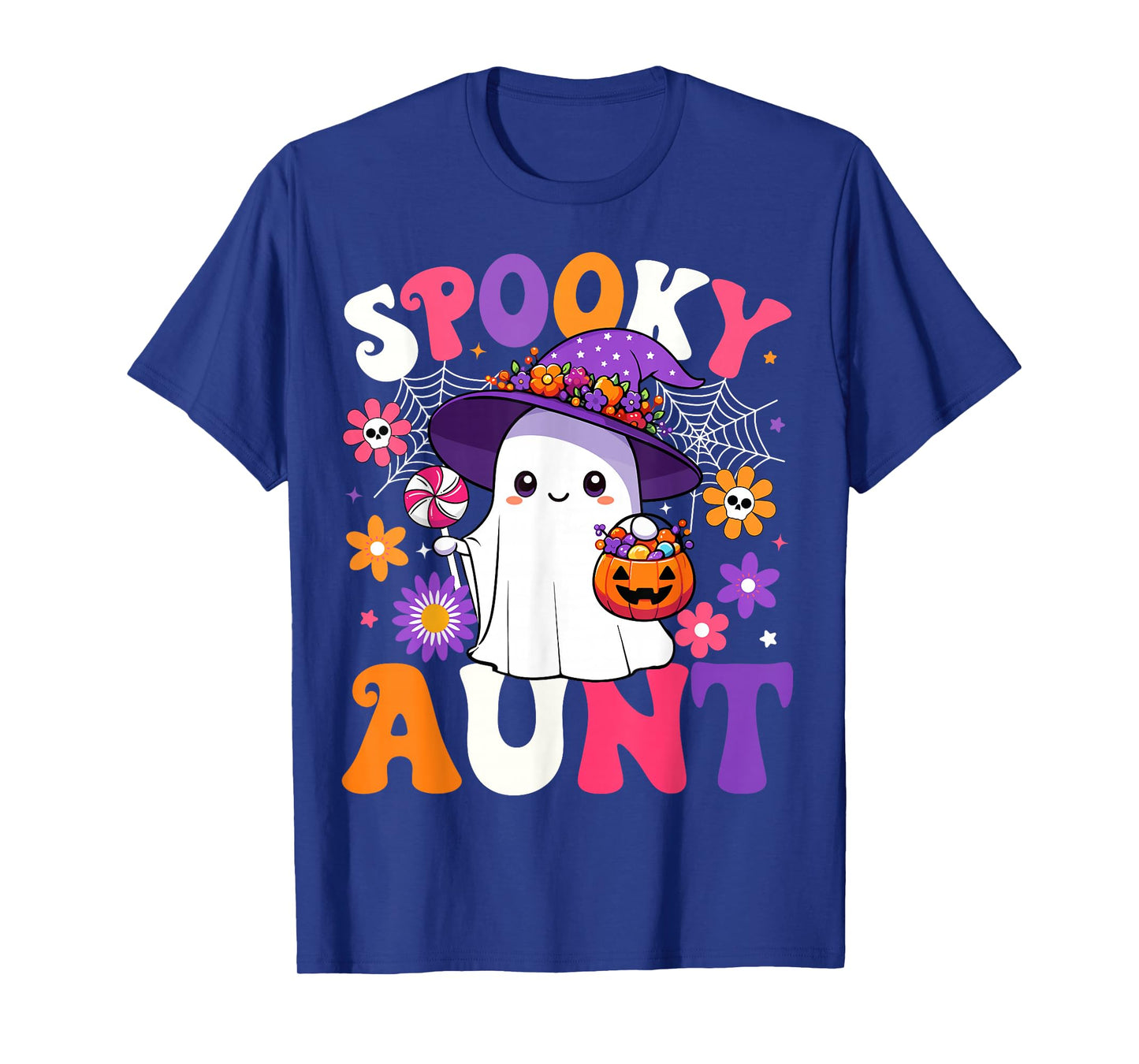 Groovy Spooky Aunt Halloween Ghost Pumpkin Halloween Auntie T-Shirt