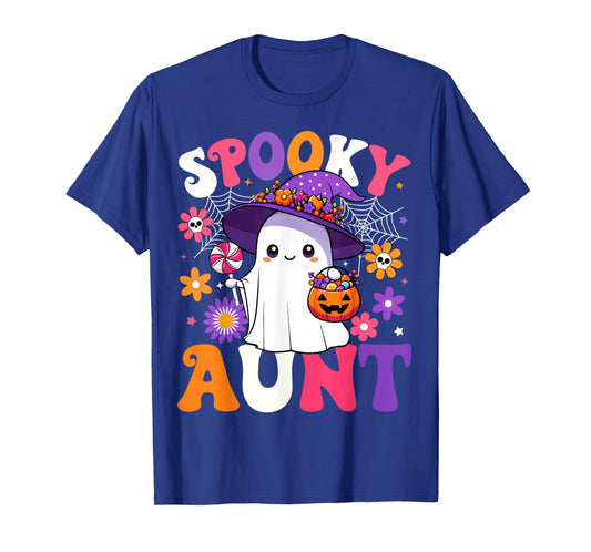 Groovy Spooky Aunt Halloween Ghost Pumpkin Halloween Auntie T-Shirt