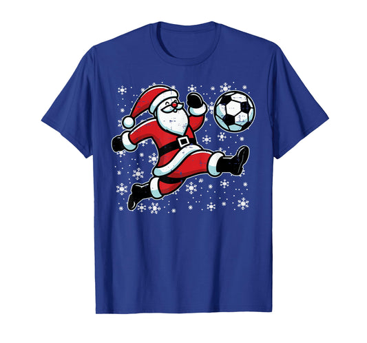Christmas Santa Football Kick Xmas Soccer Men Boys Kid Youth T-Shirt