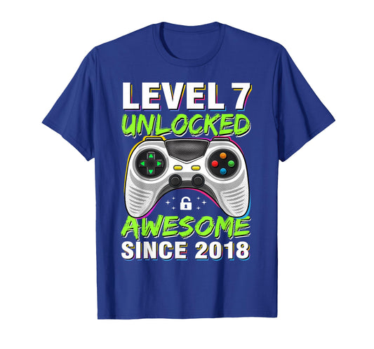 Level 7 Unlocked Awesome Since 2018 7th Birthday Gaming Boys T-Shirt