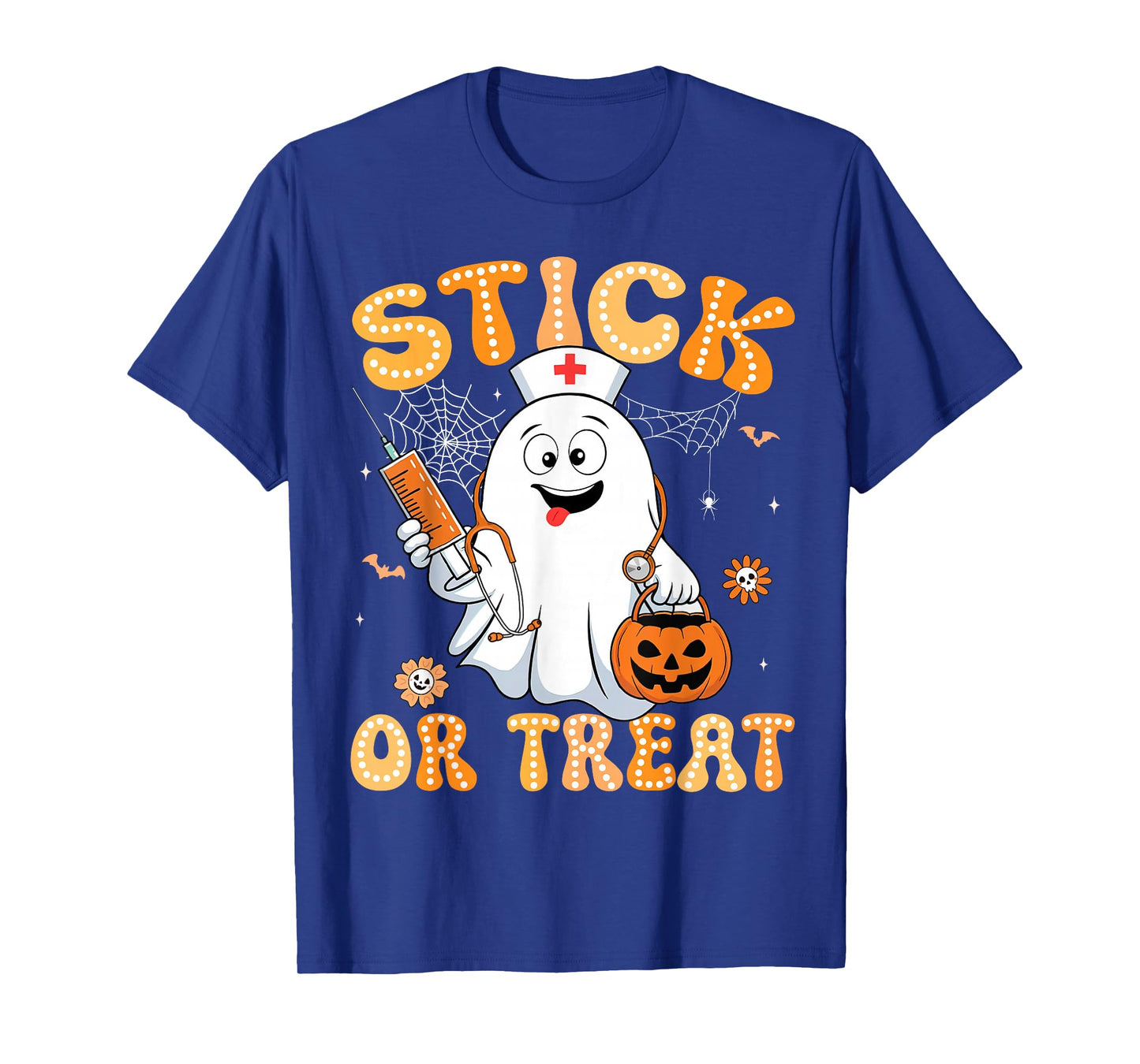 Groovy Stick or Treat Funny Halloween Costume Nurse Women T-Shirt