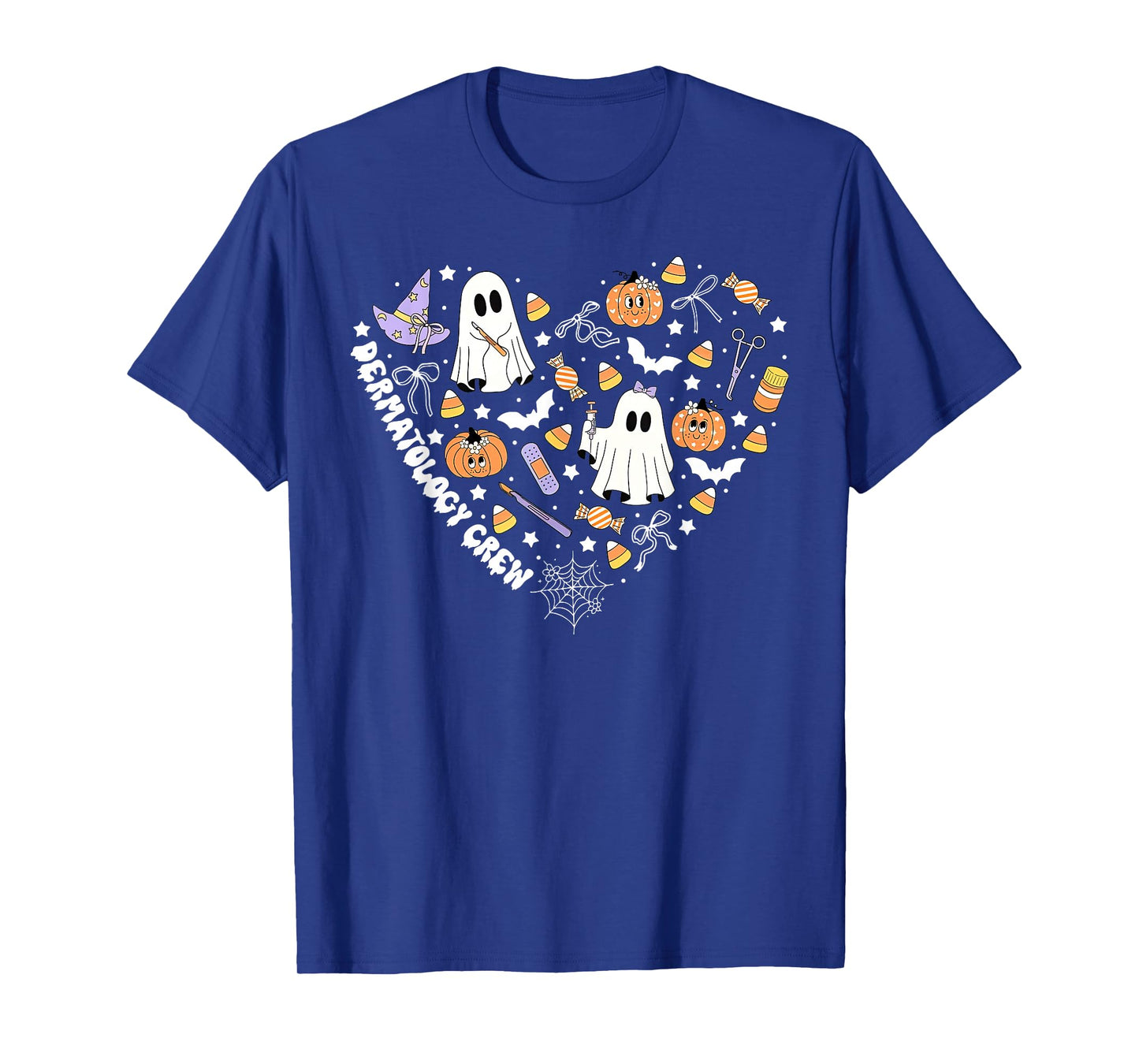 Halloween Dermatology Crew Ghost Pumpkin Heart Dermatologist T-Shirt