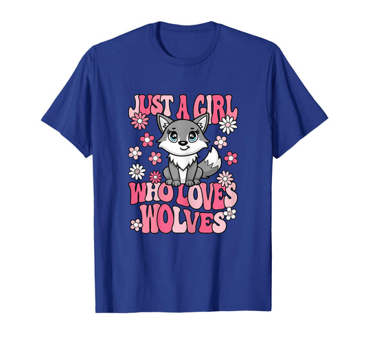 Just A Girl Who Loves Wolves Cute Wolf Lover Girls Kids T-Shirt