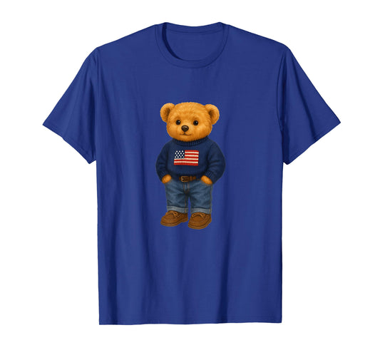 Cool American USA Teddy Bear Illustration Graphic Designs T-Shirt