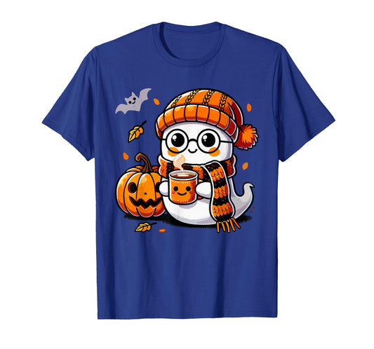 Ghost Drinking Coffee & Tea, Cute Halloween Kawaii For Women T-Shirt