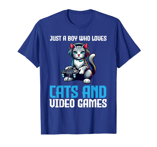 Just A Boy Who Loves Cats And Video Games Gamer T-Shirt