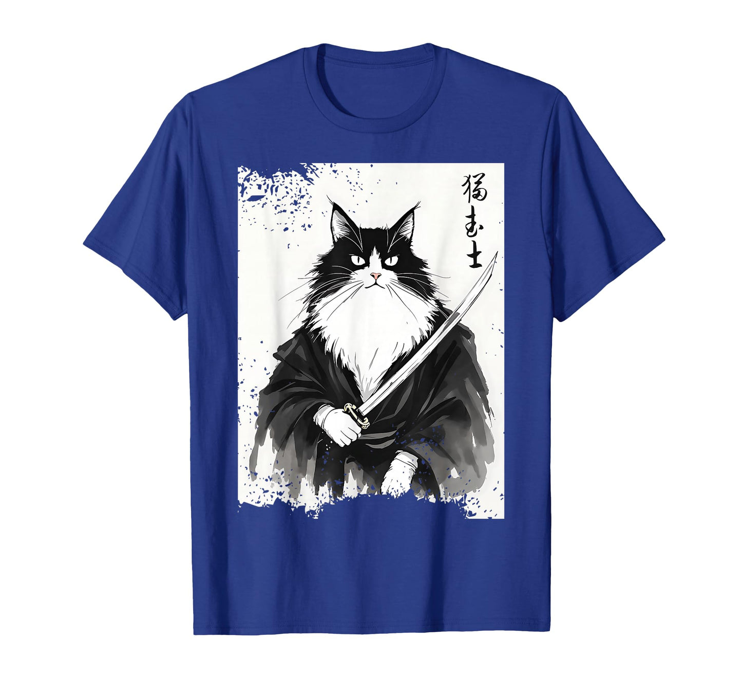 Fierce Samurai Cat Japanese Ukiyo-e Art Anime Warrior Design T-Shirt