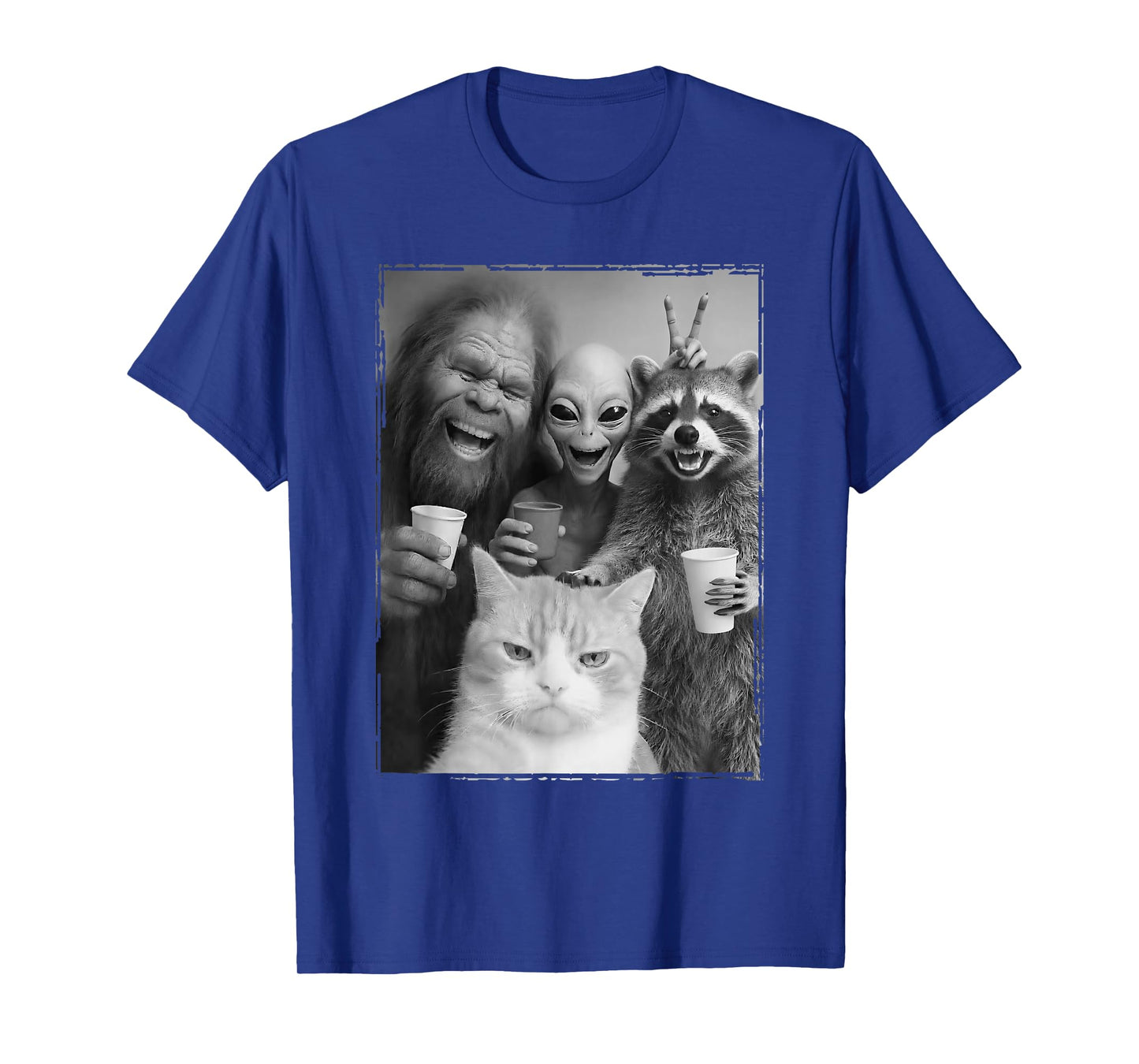 Cat Selfie with Bigfoot, Alien & Racoon | Funny Cat T-Shirt