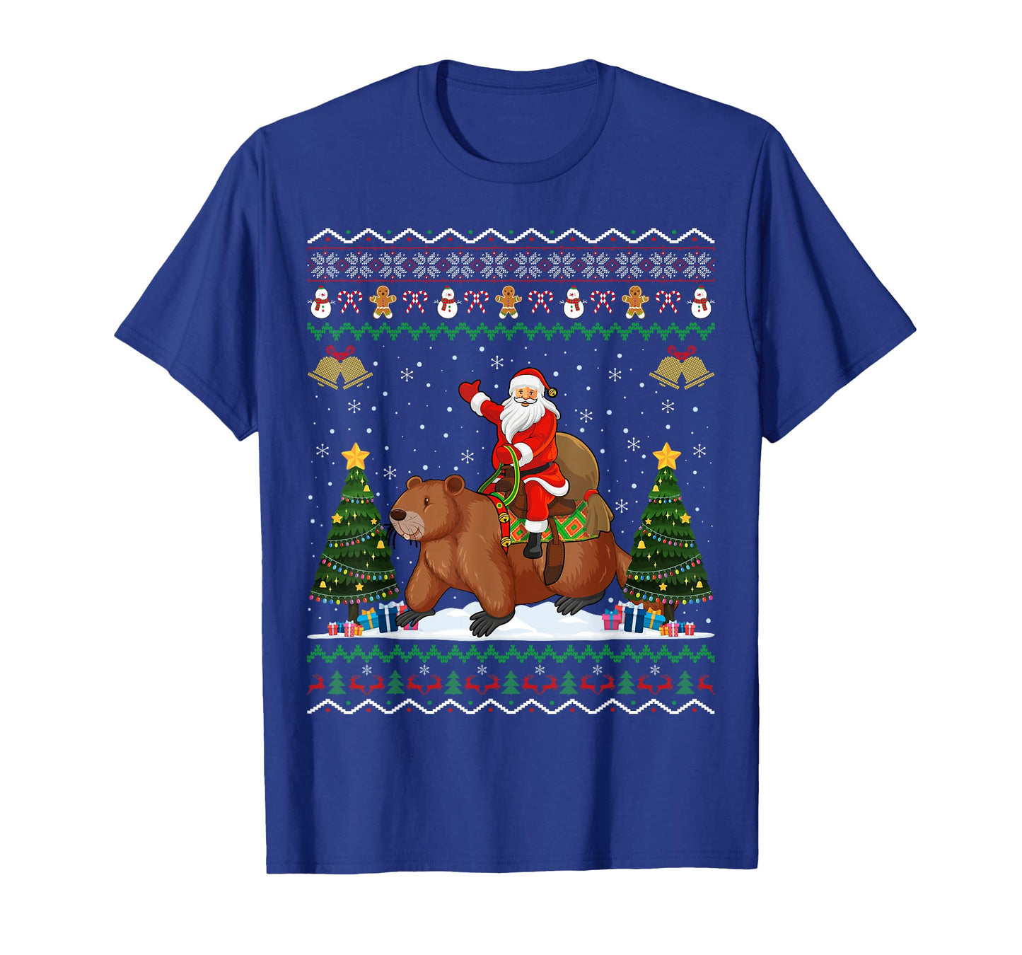 Beaver Ugly Xmas Gift Funny Santa Riding Beaver Christmas T-Shirt