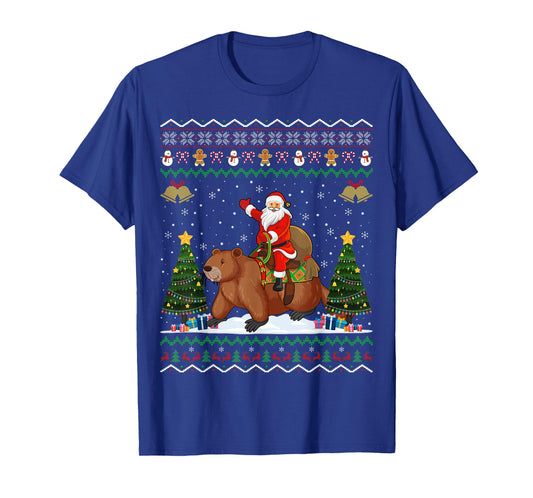 Beaver Ugly Xmas Gift Funny Santa Riding Beaver Christmas T-Shirt