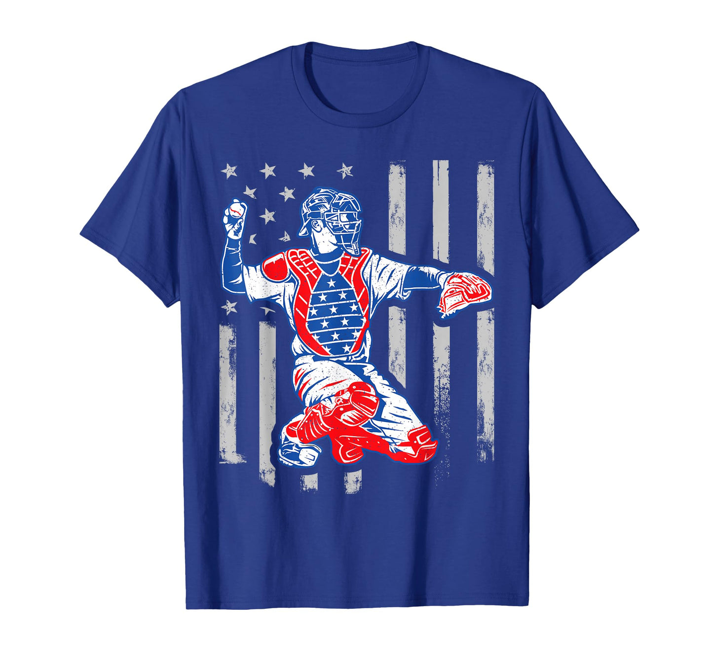 American Baseball Catcher USA Vintage Flag 4th of July Boys T-Shirt