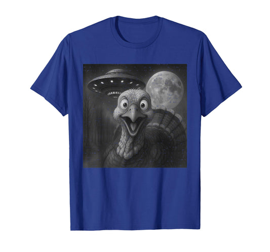 Turkey UFO Selfie Funny Thanksgiving Alien Boy Teen Girl Kid T-Shirt