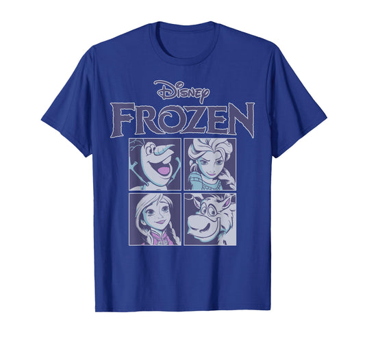 Disney Frozen Blue Hue Character Portrait Grid Panels T-Shirt Small