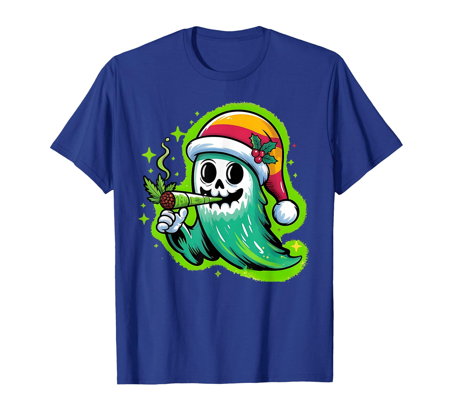 Ghost Santa Hat Smoking Stoner Weed 420 Cannabis Christmas T-Shirt