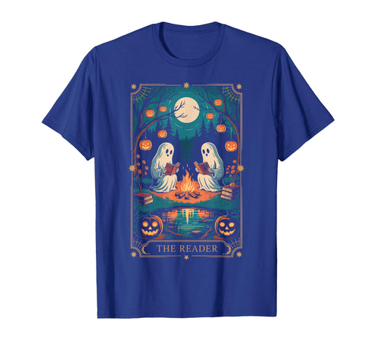 The Reader Bookish Cute Spooky Ghost Reading Book Tarot Card T-Shirt