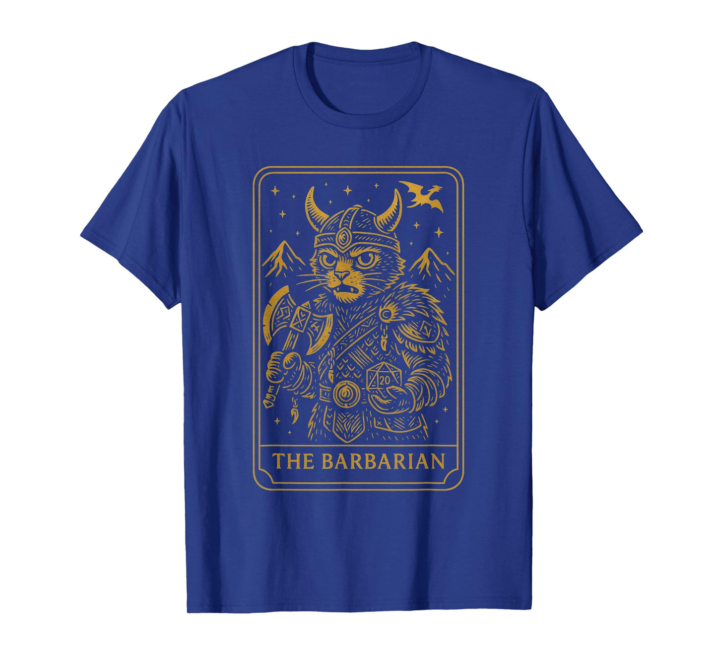 RPG Gamer Barbarian D20 Dice Nerdy Geek Cat Men Women Kids T-Shirt