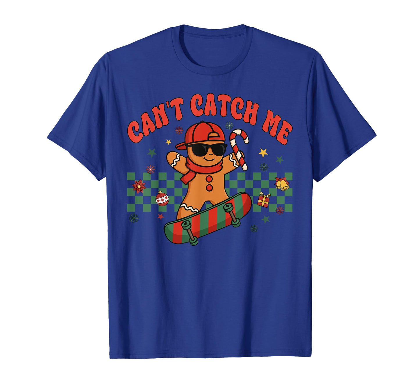 Can't Catch Me Groovy Christmas Gingerbread Men Women Kids T-Shirt
