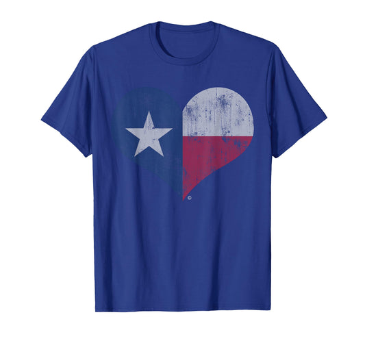 Texas Flag Heart Design Distressed T-Shirt