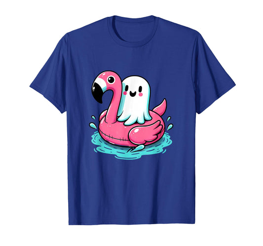 spooky flamingo ghost Pool Funny Spooky Summer Summerween T-Shirt