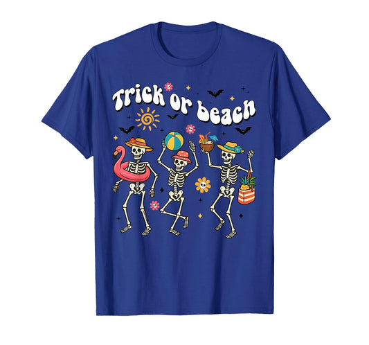 Halloween Summer Funny Trick Or Beach Skeleton Spooky Family T-Shirt