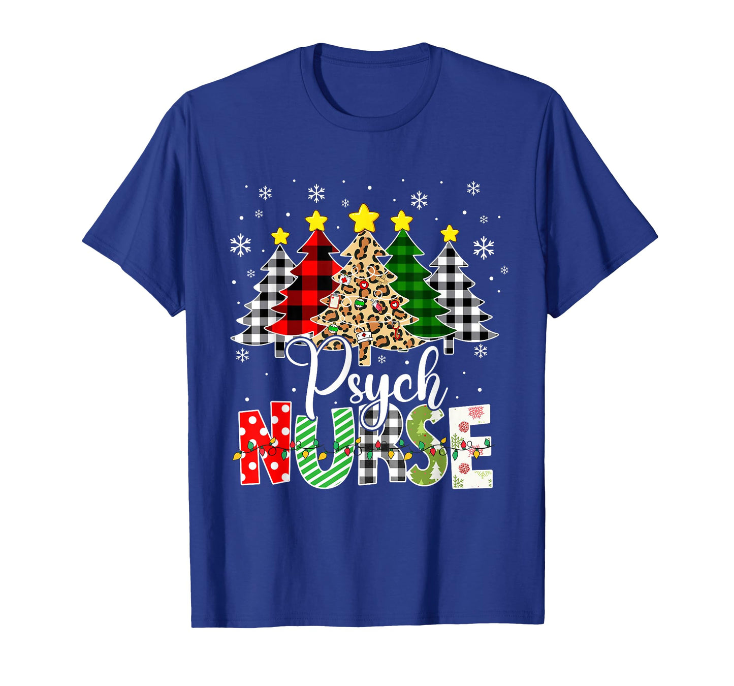Psych Nurse Xmas Tree Leopard Red Plaid Christmas T-Shirt