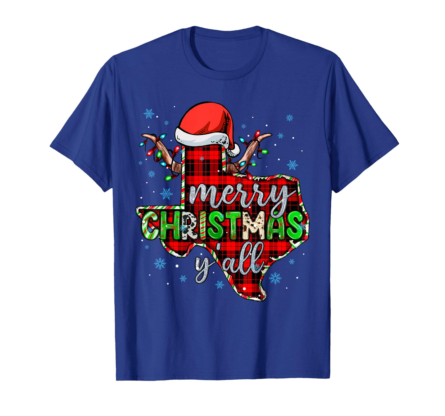 Funny Merry Christmas Y'all Texas State Red Plaid Santa Hat T-Shirt