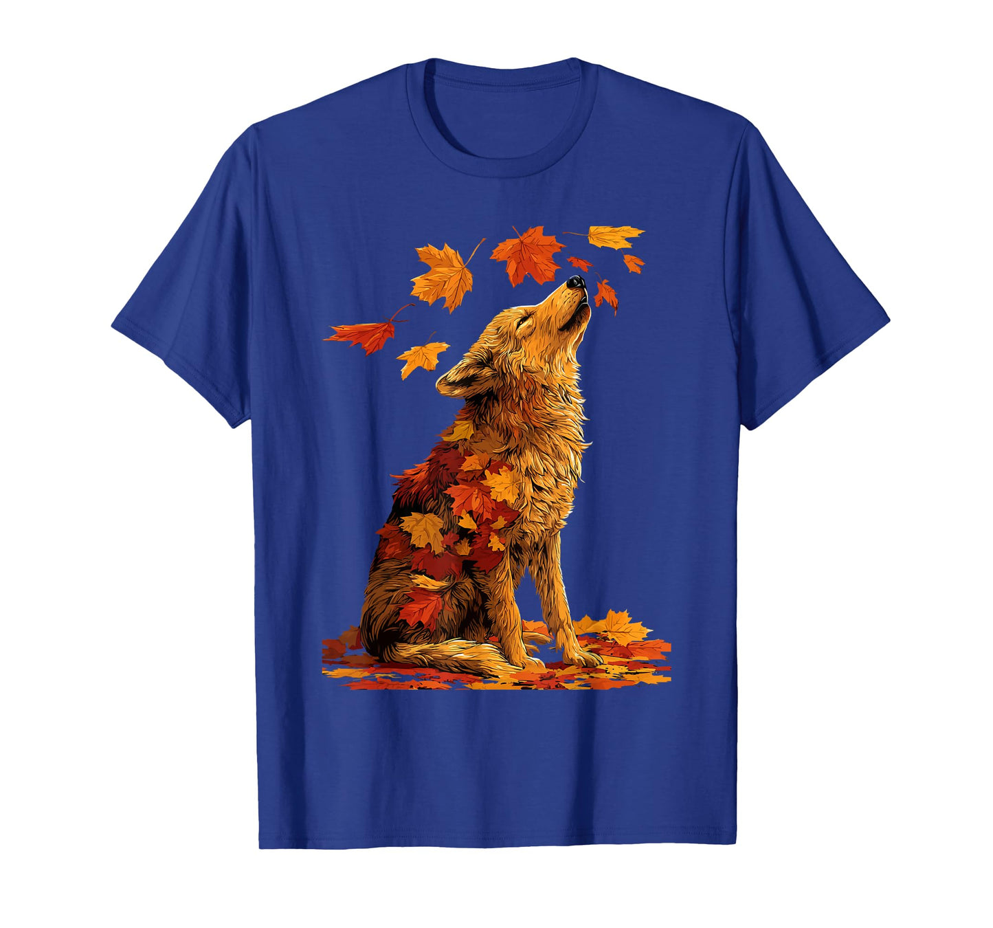 Cute Wolf with Fall Leaves Forest Animal Autumn Aesthetic T-Shirt