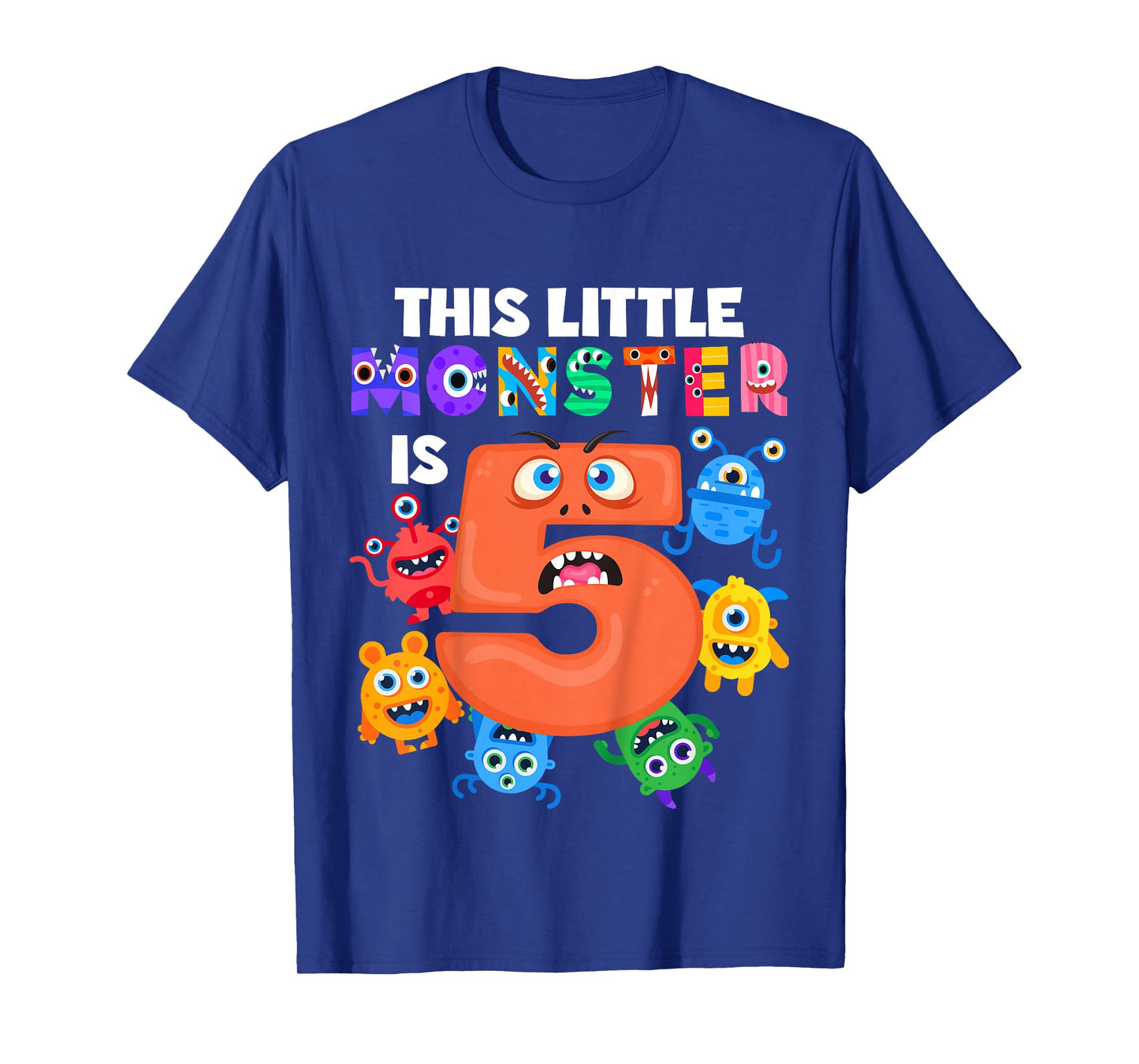 Kids This Little Monster is 5 Five Years 5th Birthday Party Alien T-Shirt